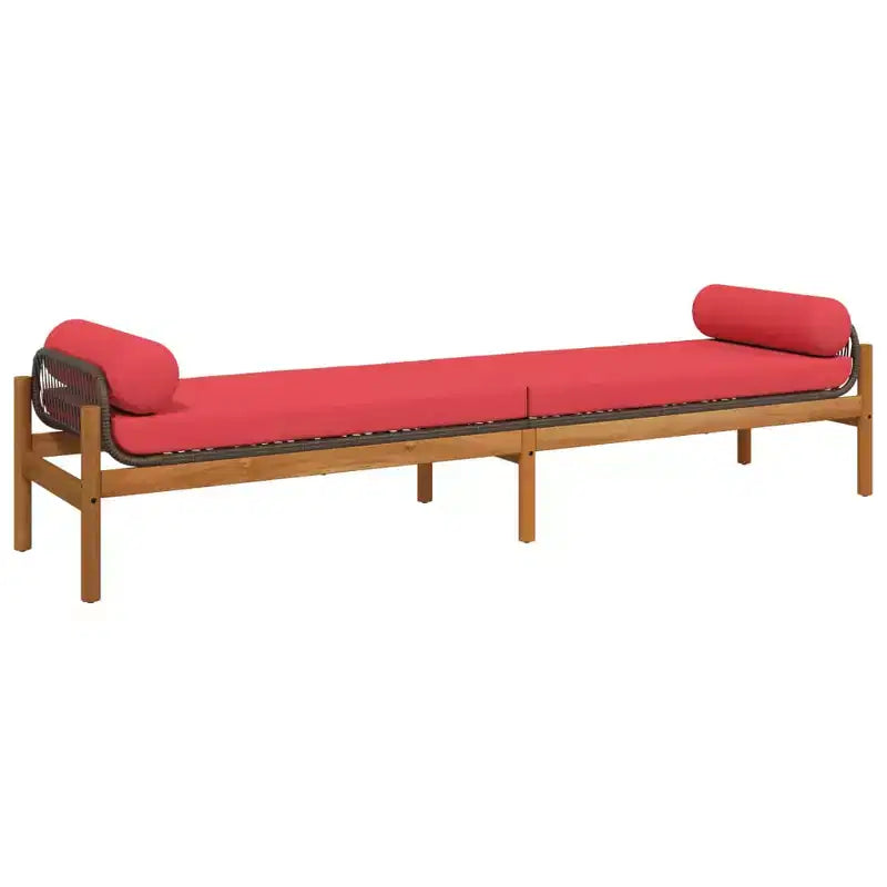 Banc de patio en rotin synthétique marron et rouge, avec housses amovibles