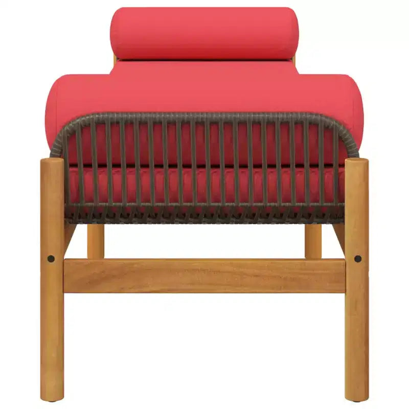 Banc de patio en rotin synthétique marron et rouge, avec housses amovibles