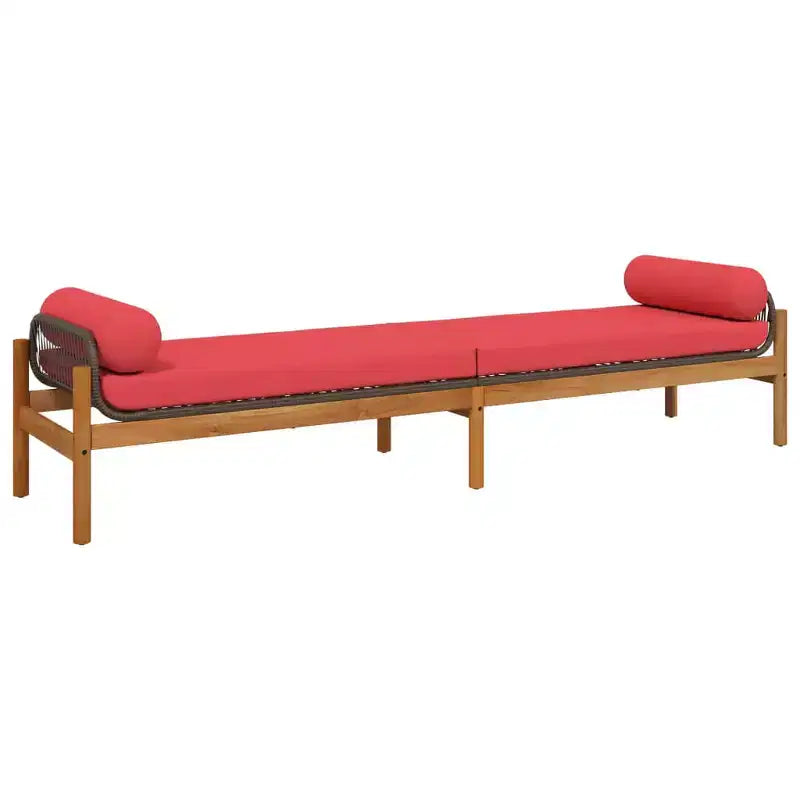 Banc de patio en rotin synthétique marron et rouge, avec housses amovibles