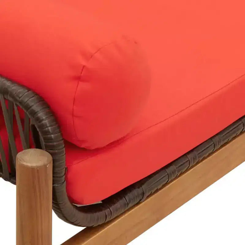 Banc de patio en rotin synthétique marron et rouge, avec housses amovibles