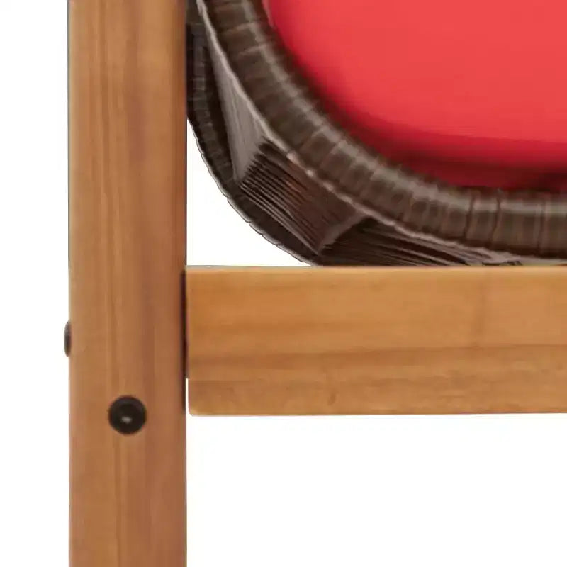 Banc de patio en rotin synthétique marron et rouge, avec housses amovibles