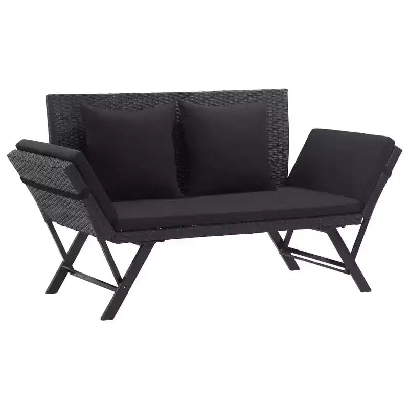 Outdoor Sun Bed Black Poly Rattan Standard Convertible Furniture