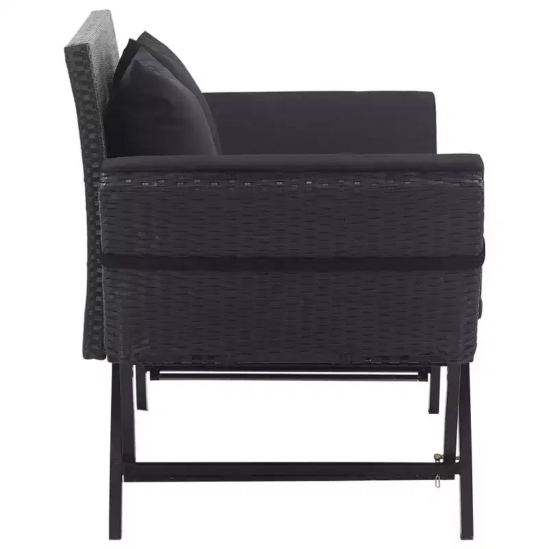 Lit de soleil extérieur noir en polyrotin, convertible standard