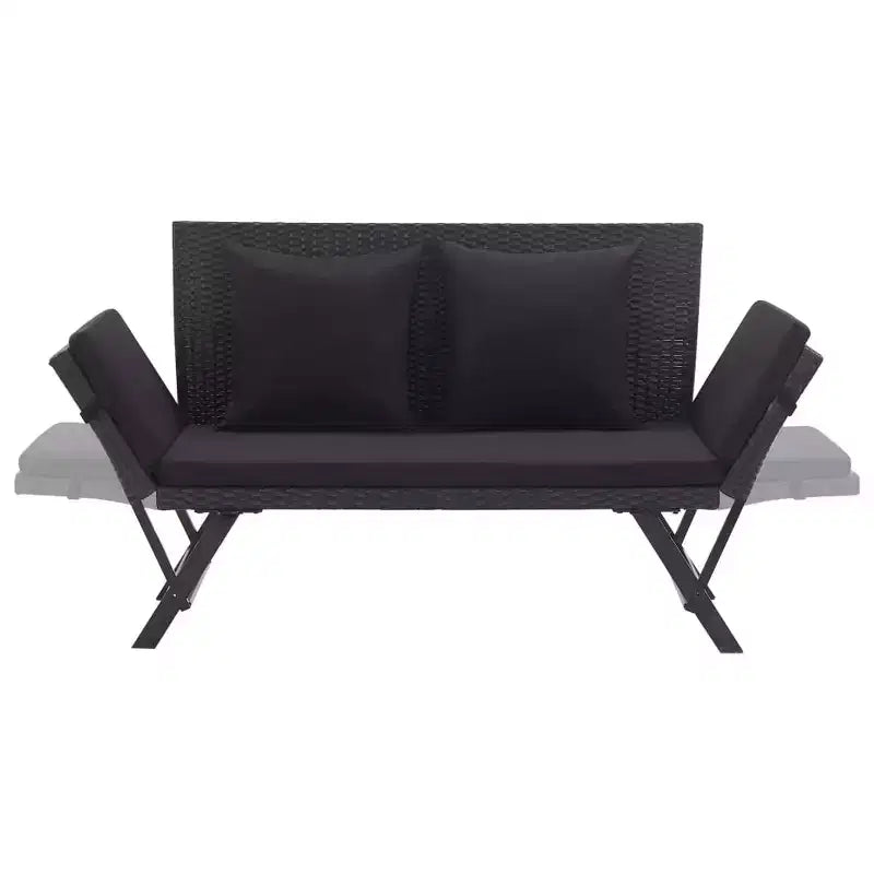 Lit de soleil extérieur noir en polyrotin, convertible standard