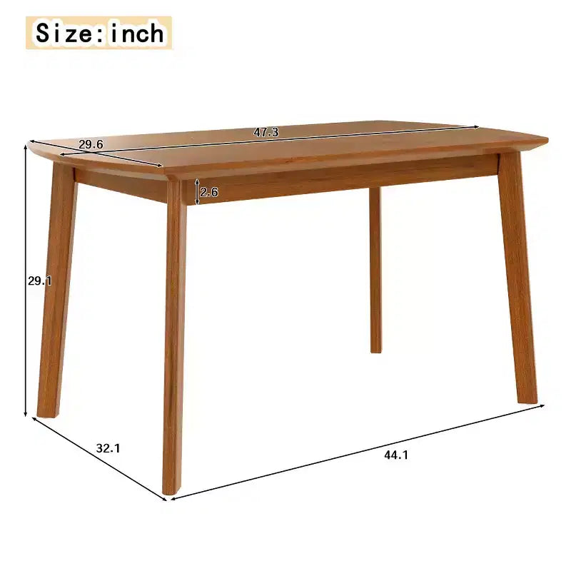 47" Mid-Century Modern Rectangular Dining Table with Rubberwood Legs, Seats 4