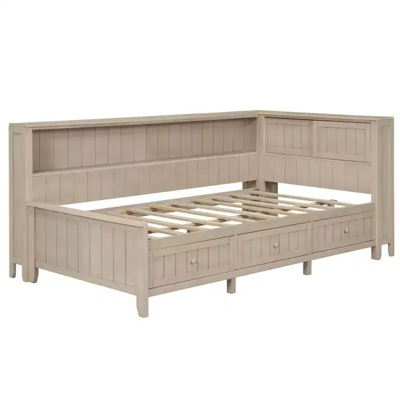 Wood Daybed with Storage Shelves & 3 Under-Bed Drawers - Pine & MDF, No Box Spring