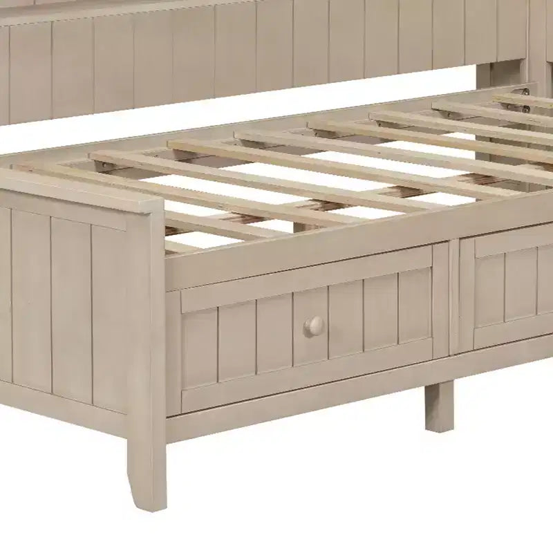 Wood Daybed with Storage Shelves & 3 Under-Bed Drawers - Pine & MDF, No Box Spring