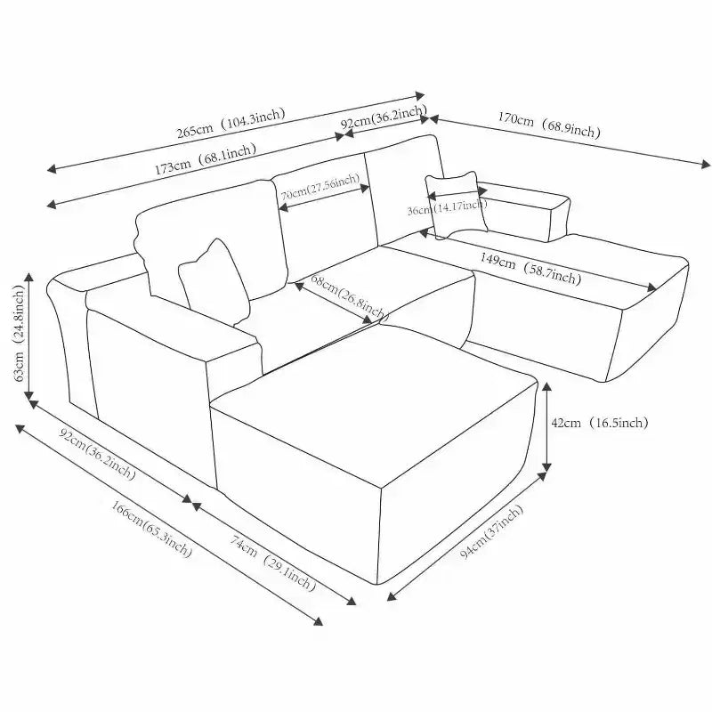 104Cloud Sectional Sofa,U-Shaped Chaise,Deep Seat,Side Pockets,Plush Fabric,No Assembly,Grey,Right Facing