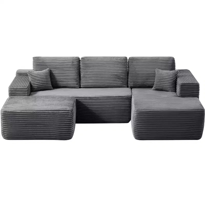 104Cloud Sectional Sofa,U-Shaped Chaise,Deep Seat,Side Pockets,Plush Fabric,No Assembly,Grey,Right Facing