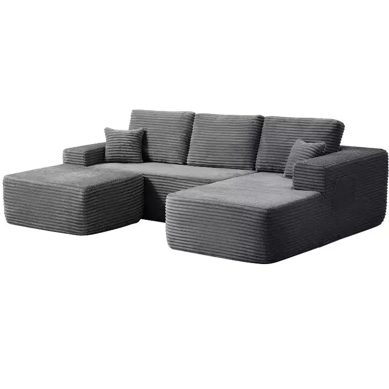 104Cloud Sectional Sofa,U-Shaped Chaise,Deep Seat,Side Pockets,Plush Fabric,No Assembly,Grey,Right Facing