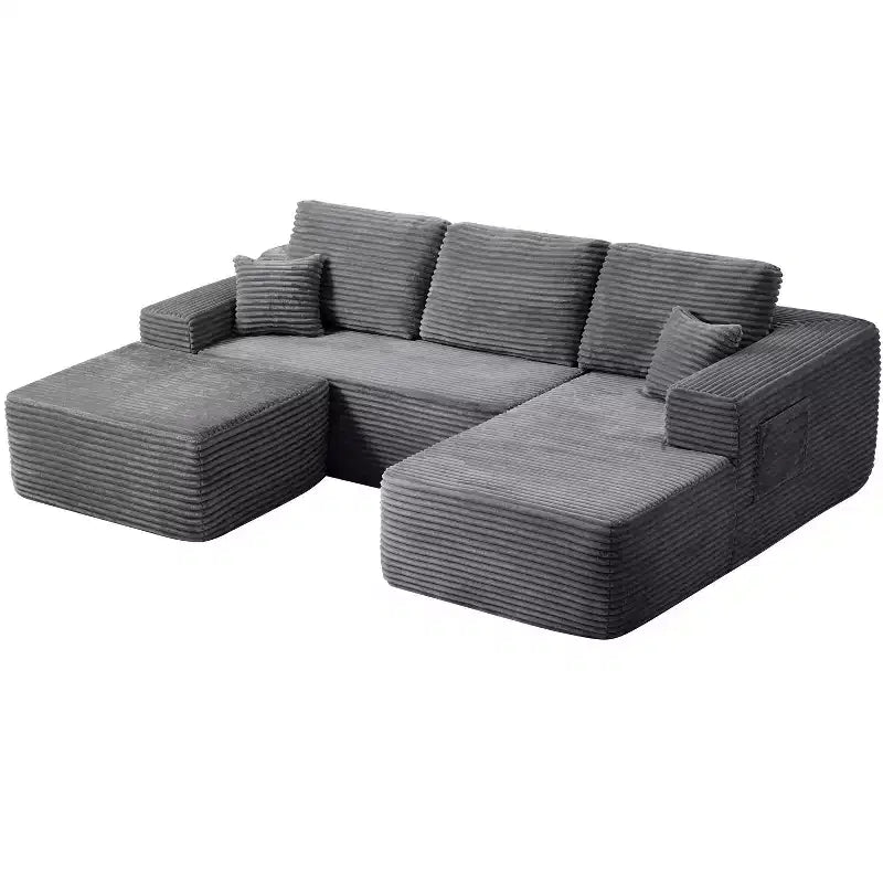 104Cloud Sectional Sofa,U-Shaped Chaise,Deep Seat,Side Pockets,Plush Fabric,No Assembly,Grey,Right Facing