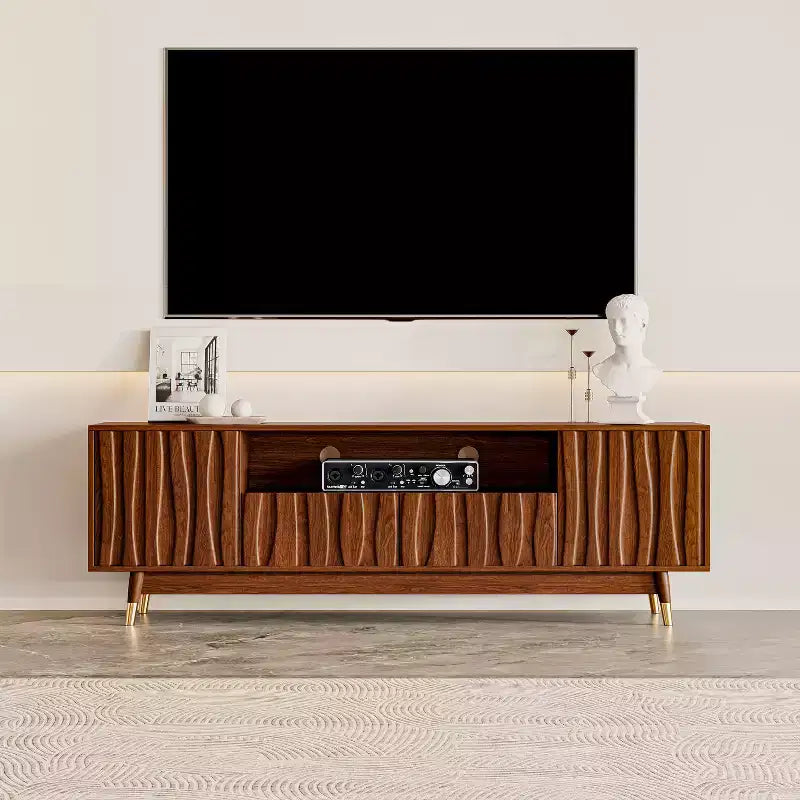 Mid-Century Modern TV Stand with Drawer & Cabinet, Walnut Finish, 66.8", Fits up to 75" TV