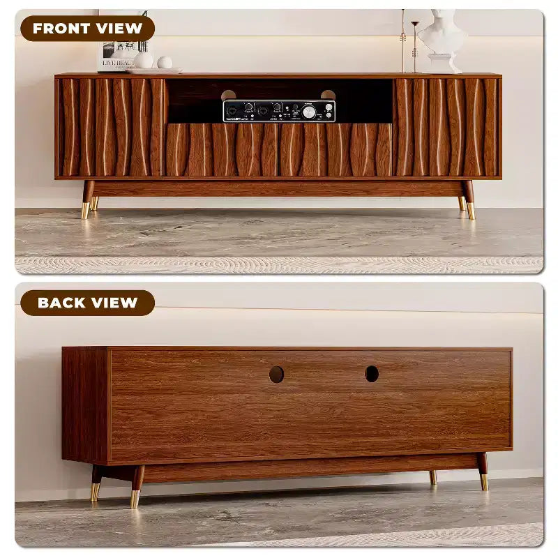 Mid-Century Modern TV Stand with Drawer & Cabinet, Walnut Finish, 66.8", Fits up to 75" TV