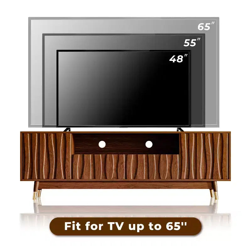 Mid-Century Modern TV Stand with Drawer & Cabinet, Walnut Finish, 66.8", Fits up to 75" TV