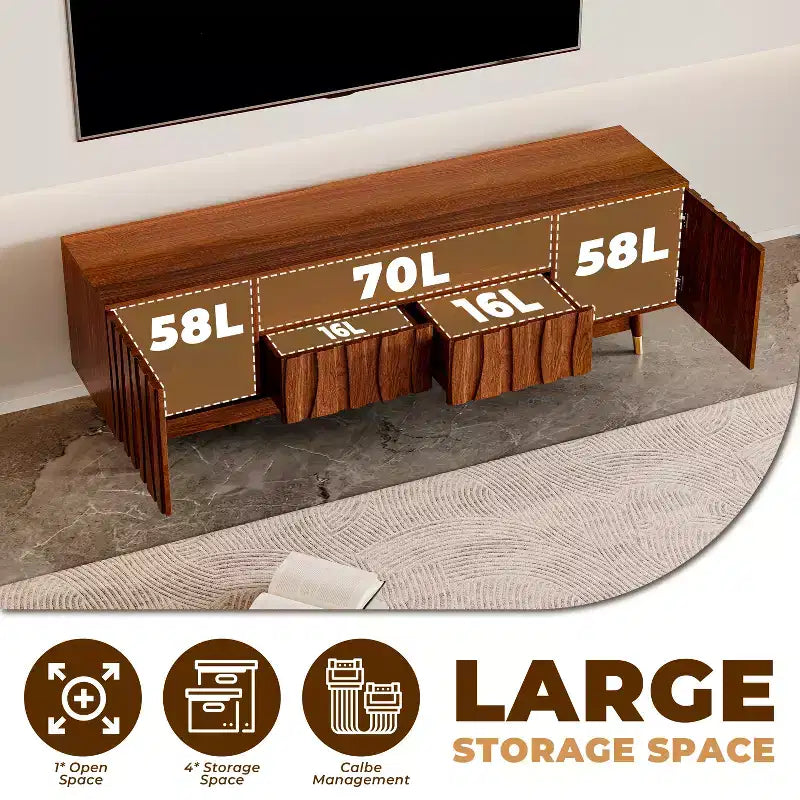 Mid-Century Modern TV Stand with Drawer & Cabinet, Walnut Finish, 66.8", Fits up to 75" TV