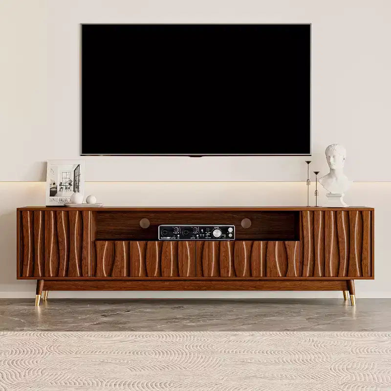 Mid-Century Modern TV Stand with Drawer & Cabinet, Walnut Finish, 66.8", Fits up to 75" TV