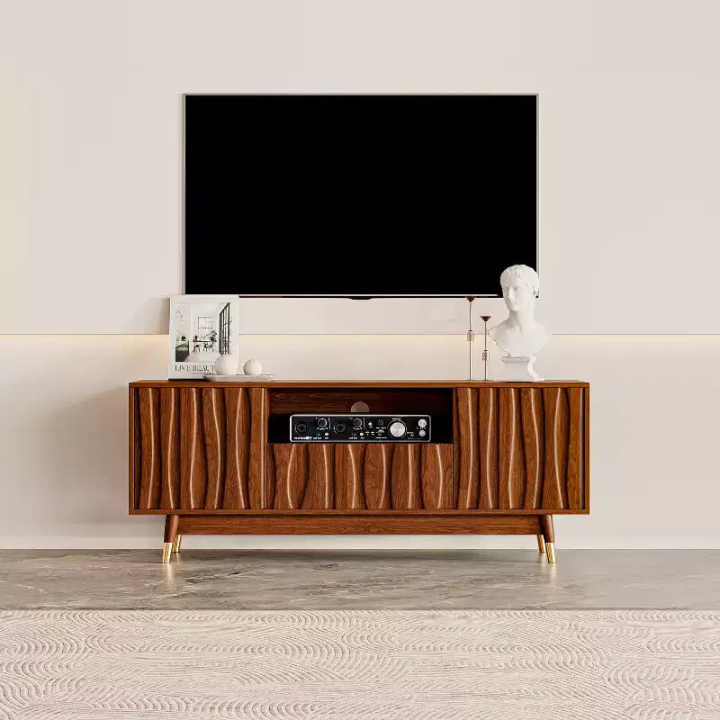 Mid-Century Modern TV Stand with Drawer & Cabinet, Walnut Finish, 66.8", Fits up to 75" TV