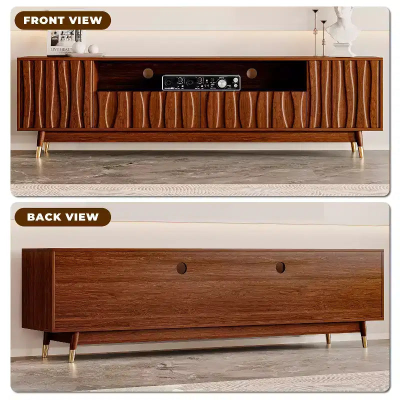 Mid-Century Modern TV Stand with Drawer & Cabinet, Walnut Finish, 66.8", Fits up to 75" TV