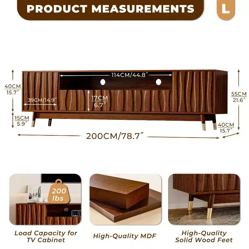 Mid-Century Modern TV Stand with Drawer & Cabinet, Walnut Finish, 66.8", Fits up to 75" TV