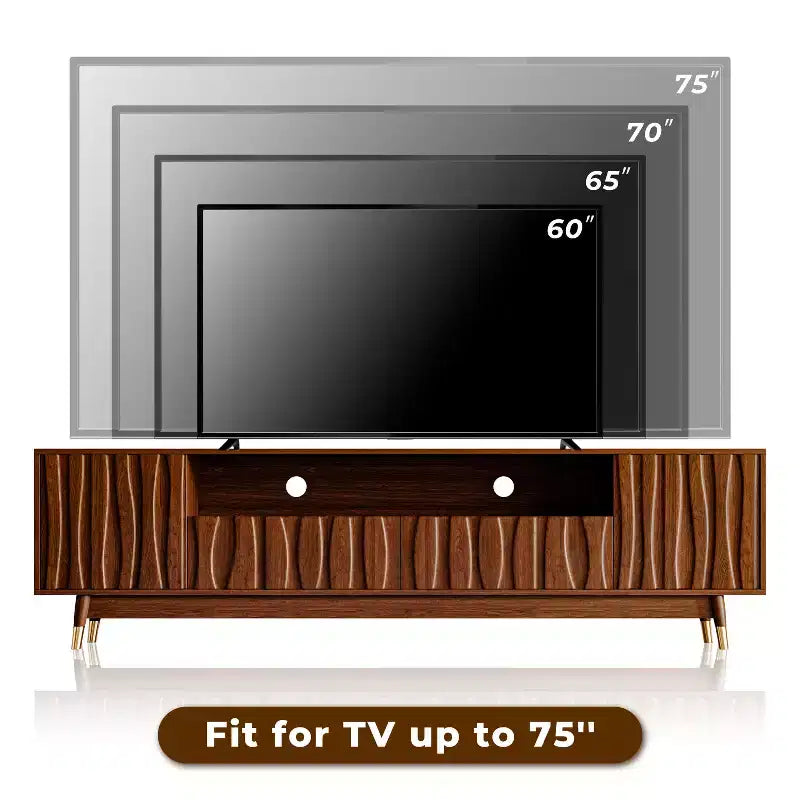 Mid-Century Modern TV Stand with Drawer & Cabinet, Walnut Finish, 66.8", Fits up to 75" TV