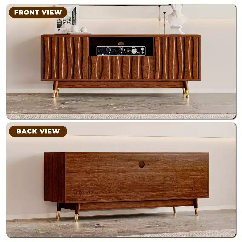 Mid-Century Modern TV Stand with Drawer & Cabinet, Walnut Finish, 66.8", Fits up to 75" TV
