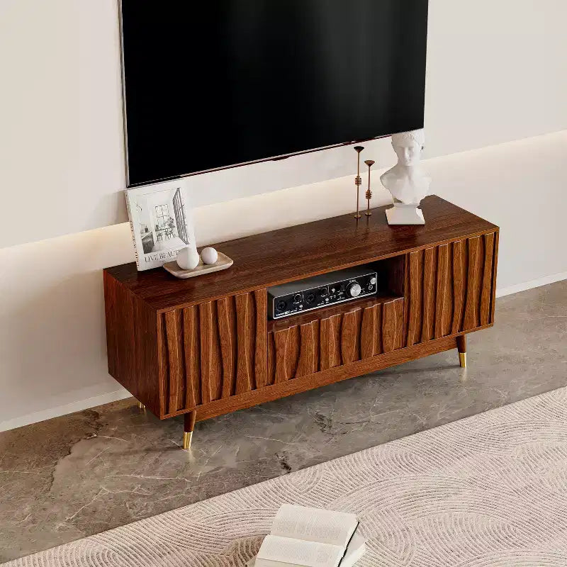 Mid-Century Modern TV Stand with Drawer & Cabinet, Walnut Finish, 66.8", Fits up to 75" TV