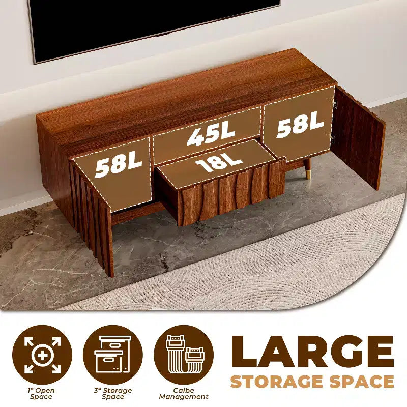 Mid-Century Modern TV Stand with Drawer & Cabinet, Walnut Finish, 66.8", Fits up to 75" TV