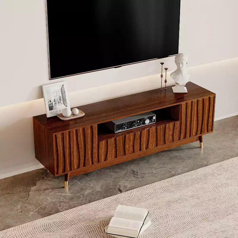 Mid-Century Modern TV Stand with Drawer & Cabinet, Walnut Finish, 66.8", Fits up to 75" TV