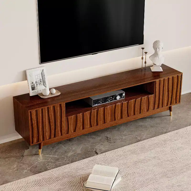 Mid-Century Modern TV Stand with Drawer & Cabinet, Walnut Finish, 66.8", Fits up to 75" TV