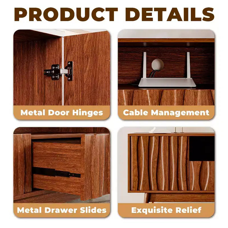 Mid-Century Modern TV Stand with Drawer & Cabinet, Walnut Finish, 66.8", Fits up to 75" TV