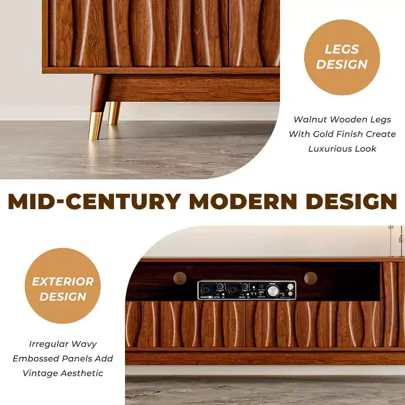 Mid-Century Modern TV Stand with Drawer & Cabinet, Walnut Finish, 66.8", Fits up to 75" TV