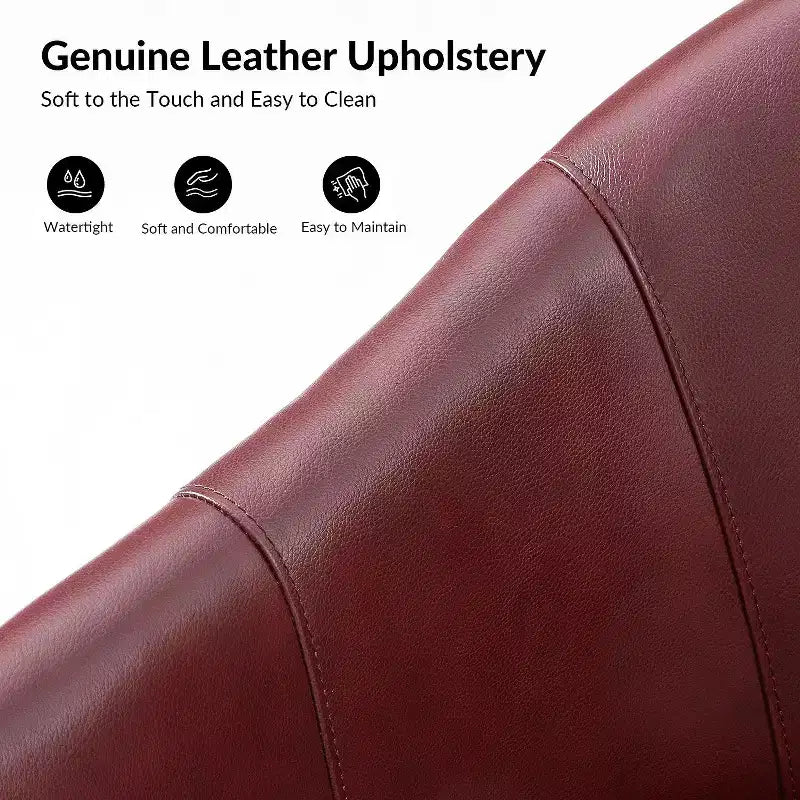 Transitional Genuine Leather Swivel Barrel Chair with Solid Wood Base