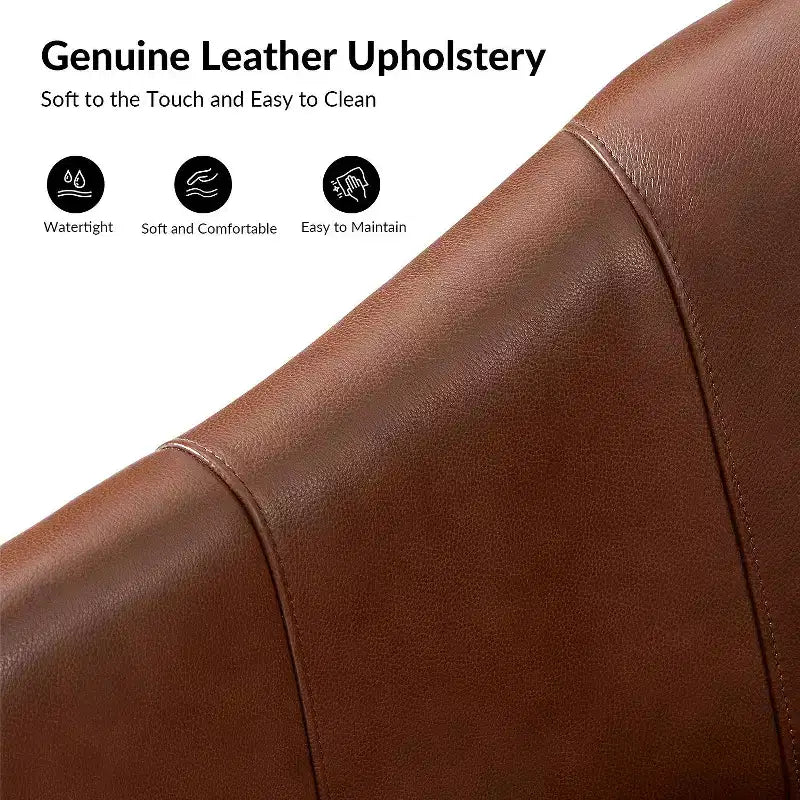 Transitional Genuine Leather Swivel Barrel Chair with Solid Wood Base
