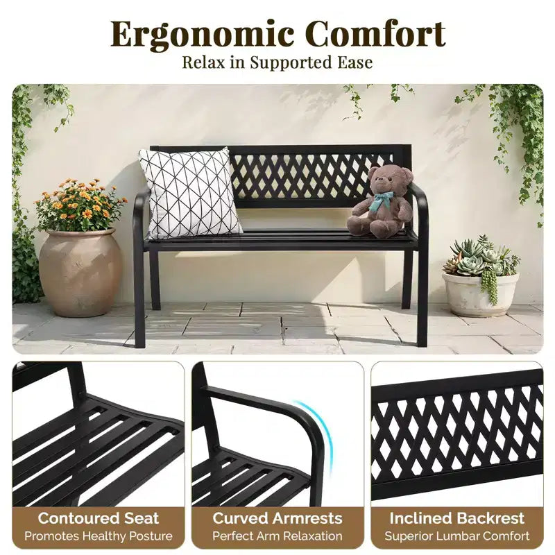 Karl Home | Banc d'extérieur en acier noir de 119 cm