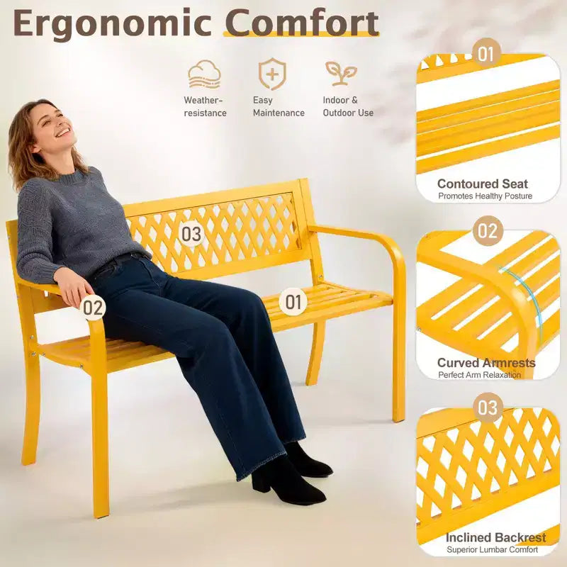 Karl Home | Banc d'extérieur en acier noir de 119 cm