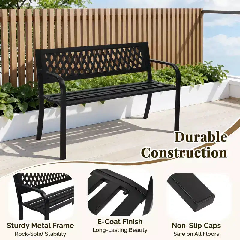 Karl Home | Banc d'extérieur en acier noir de 119 cm