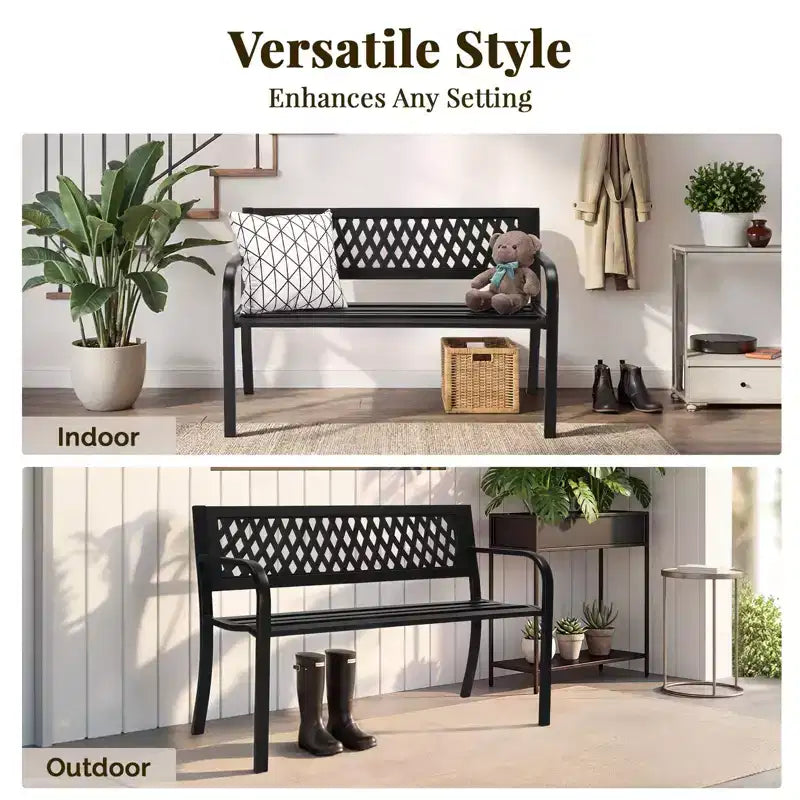 Karl Home | Banc d'extérieur en acier noir de 119 cm