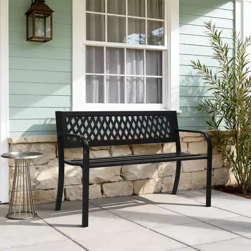 Karl Home | Banc d'extérieur en acier noir de 119 cm