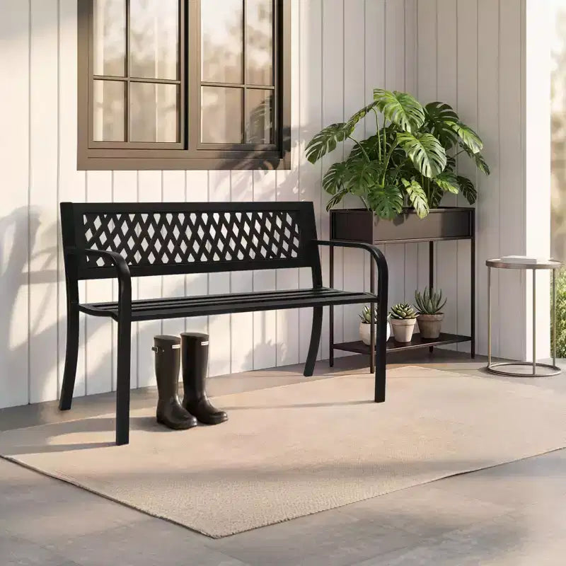 Karl Home | Banc d'extérieur en acier noir de 119 cm