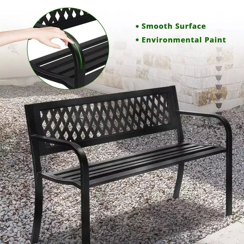 Karl Home | Banc d'extérieur en acier noir de 119 cm