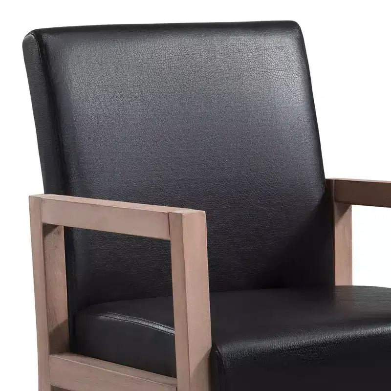 Mid-Century Accent Armchair with Rubberwood Frame & Faux Suede Upholstery