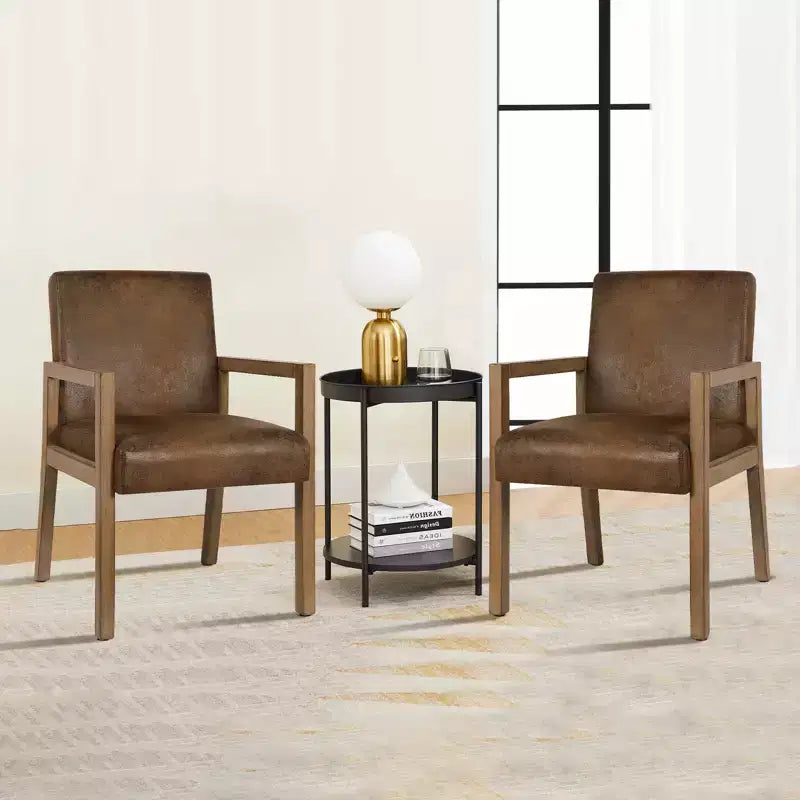 Mid-Century Accent Armchair with Rubberwood Frame & Faux Suede Upholstery