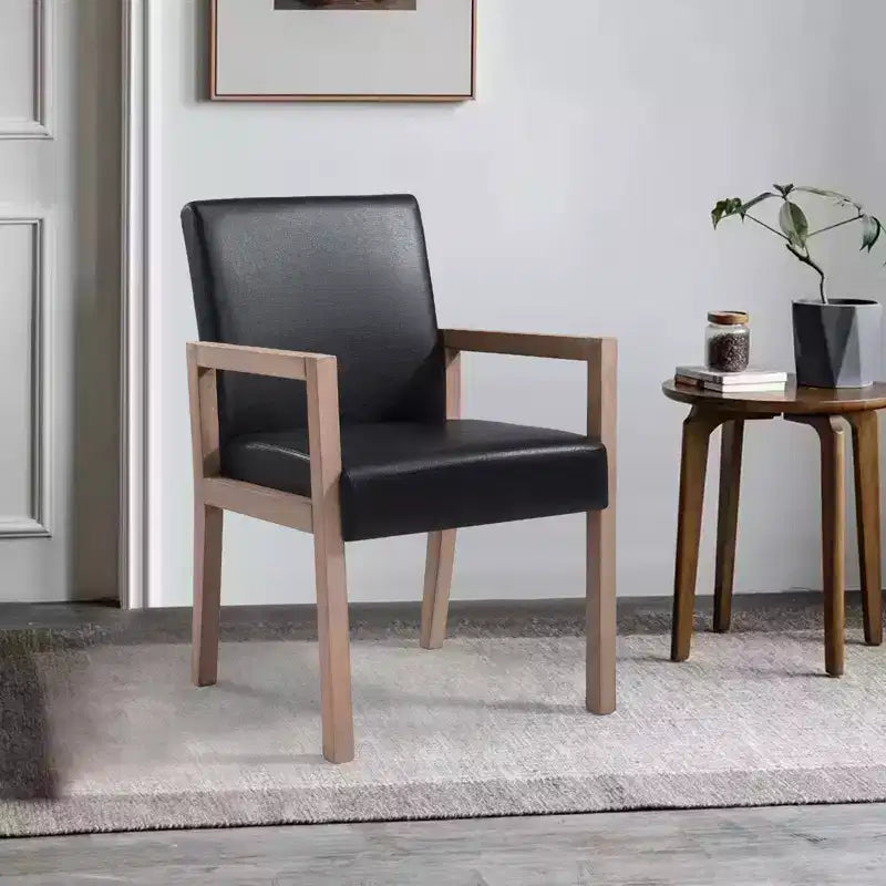 Mid-Century Accent Armchair with Rubberwood Frame & Faux Suede Upholstery