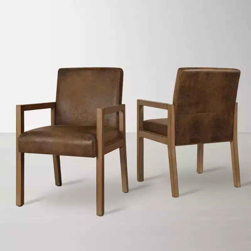 Mid-Century Accent Armchair with Rubberwood Frame & Faux Suede Upholstery