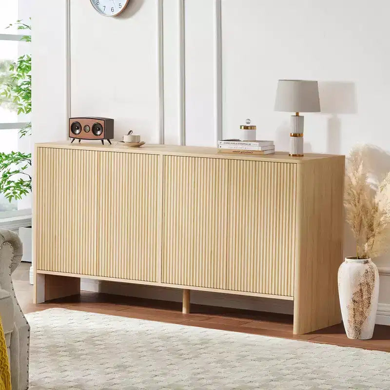 58" Modern Fluted Sideboard Buffet Cabinet with 4 Doors & Adjustable Shelves