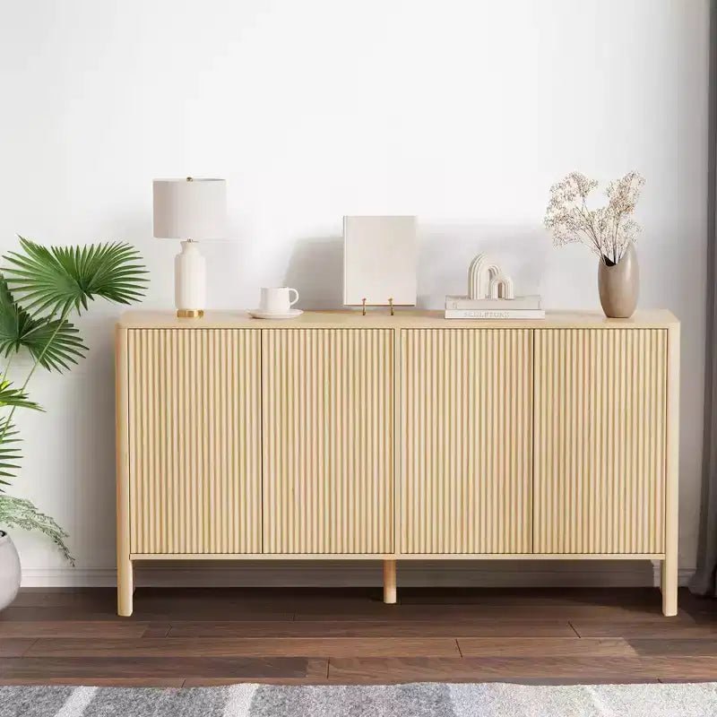 58" Modern Fluted Sideboard Buffet Cabinet with 4 Doors & Adjustable Shelves