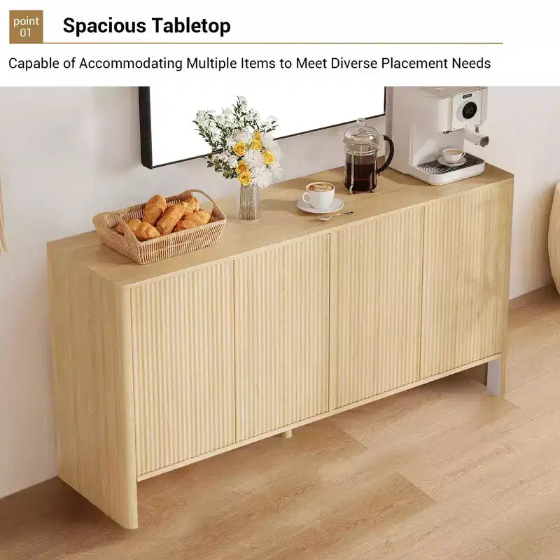 58" Modern Fluted Sideboard Buffet Cabinet with 4 Doors & Adjustable Shelves