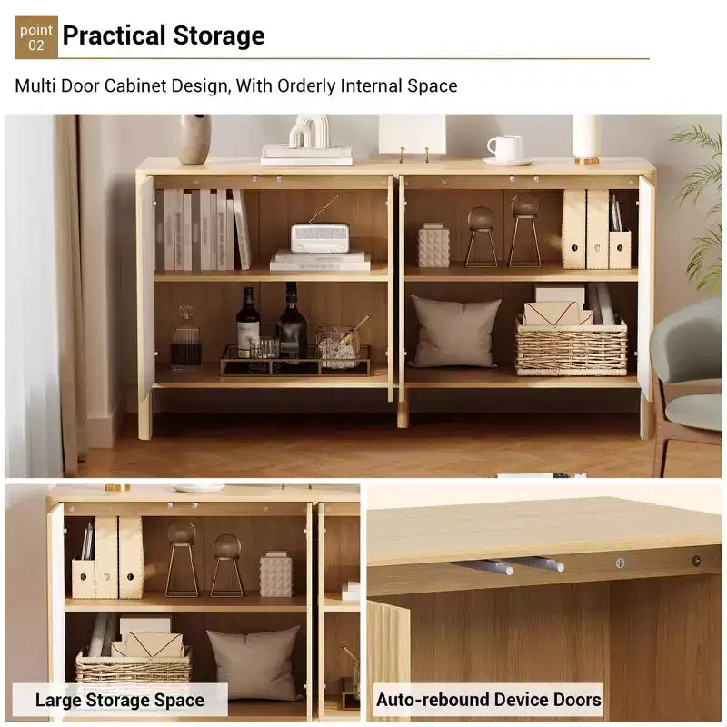 58" Modern Fluted Sideboard Buffet Cabinet with 4 Doors & Adjustable Shelves