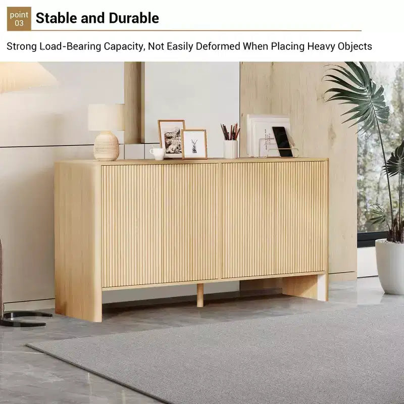 58" Modern Fluted Sideboard Buffet Cabinet with 4 Doors & Adjustable Shelves