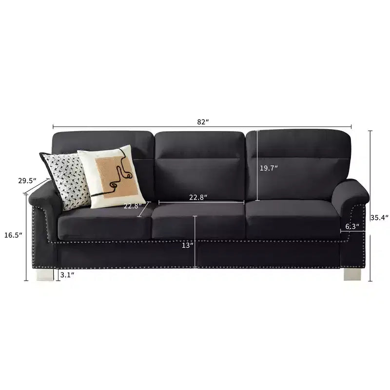 Modern Snowfleece 3-Seater Sofa with Rolled Arms, 82" - Living Room & Apartment